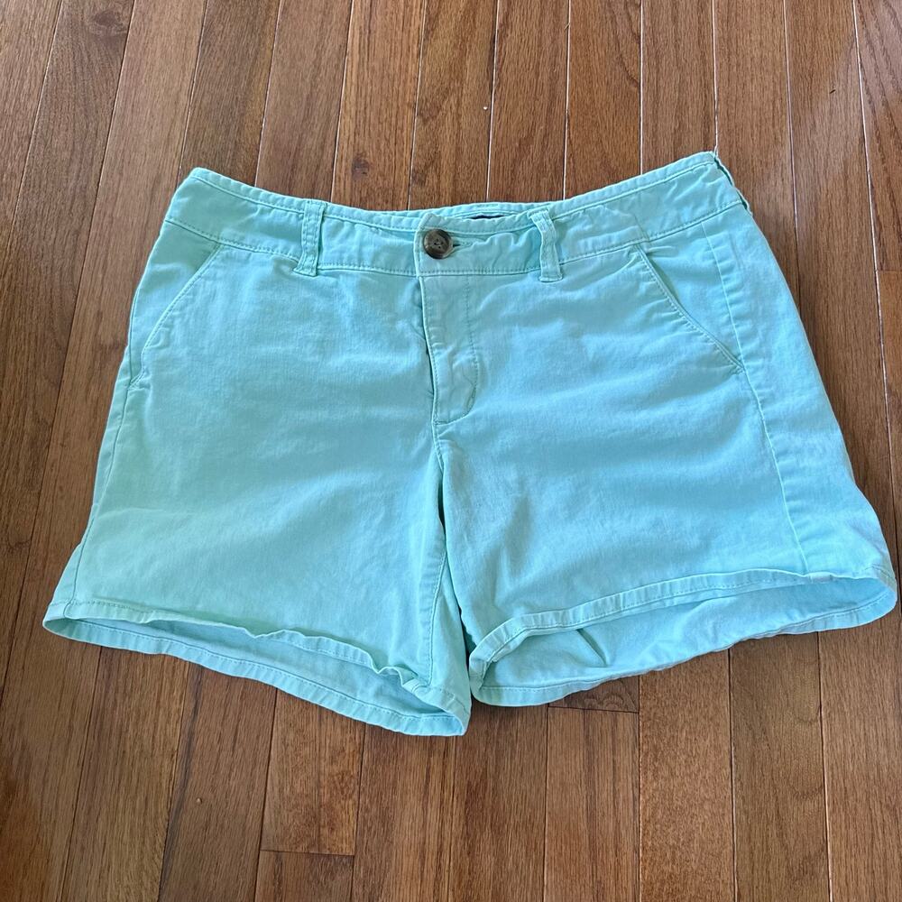 American Eagle | Y2K Teal Summer Chino Cotton Shorts Casual Size 10 Midi Stretch